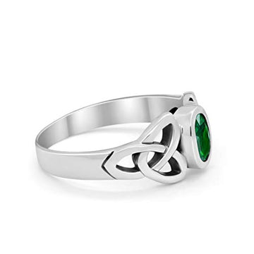 Celtic Ring Oval Bezel Stone Simulated Green Emerald CZ 925 Sterling Silver